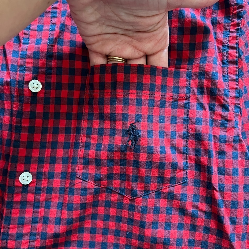 Ralph Lauren Red Gingham Checkered Button Down Long Sleeve Shirt Boys L (14-16) - Picture 2 of 12